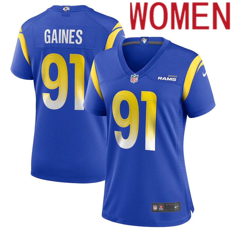Women Los Angeles Rams #91 Greg Gaines Nike Royal Game NFL Jersey->women nfl jersey->Women Jersey